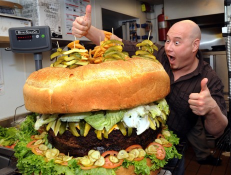 Steve Mallie of Mallie's with the finished world-record hamburger.